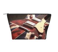 Guitar British Flag Print Makeup Bag Trapezoid Travel Cosmetic Organiser Stylish Storage for Beauty & Gifts for Women Girls