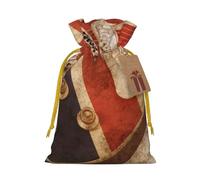 Guitar British Flag Printed Christmas Drawstring Bags with Yellow Christmas Ribbon - Reusable Burlap Drawstring Gift Pouches, M