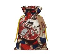 Guitar British Flag Printed Christmas Drawstring Gift Bags-Xmas Wrapping Bags,Candy Bag,For Holiday Party Decorations,Wedding Party Supplies M Yellow Christmas Ribbon
