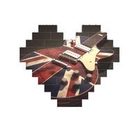 Guitar British Flag Printed Jigsaw Puzzle 10.8x12.8 CM, Heart-Shaped Puzzle Challenging Game for Adults, Fun Decorative Wall Decor