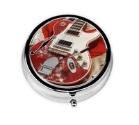 Guitar British Flag Printed Round Pill Organizer with 3 Compartments, Portable Mini Pill Box Pill Case for Medicine, Vitamin, Fish Oil, Supplements