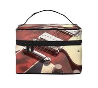 Guitar British Flag Printed Travel Makeup Bag Spacious Portable Cosmetic Organiser with Handle, Large Capacity Toiletry Bag, Gift for Women Girls