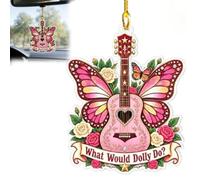 Guitar Butterfly Dolly Memorial Parton Christmas Ornament (Style A) | Acrylic Hanging Ornament, Hanging Ornaments for Christmas Tree, Car Rearview Mirror, Window & Music Studio