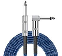 Guitar Cable 1/4 Inch Cable 20 Ft Straight to Right Angle 1/4 Inch 6.35mm Plug Bass Keyboard Instrument Cable Blue and Black Tweed Cloth Jacket, Electric Mandolin, pro Audio JOLGOO