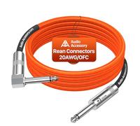 Guitar Cable 15 ft, Right Angle, Kevlar-Reinforced Braided & Inside Heat Shrink Double Shielded Instrument Cable, Better Solder for Electric Guitar, Rean Connectors by Neutrik, Neon Orange