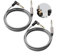 Guitar Cable 6.35mm TRS Instrument Cable 1.5m 2PCS Right-Angled Electric Guitar Lead Straight 1/4 Inch Male Jack Stereo Audio Interconnect Cord for Electric Guitar Bass Keyboard Amp Speaker Equalizer