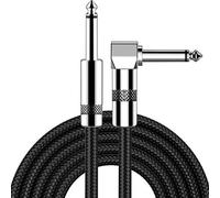 Guitar Cable Lead 1.5M/5FT, 6.35mm (1/4") Straight to Right Angle Cable | Black Braided Guitar Lead Instrument Jack Cord for Electric Bass, AMP Cord, Speaker, Keyboard, Mandolin, Pro Audio