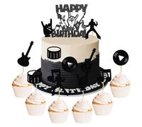 Guitar Cake Topper Disco Ball Cake Decorations Music Note Rock Roll Cake Cupcake Decoration for Rock Star Musician Bass Guitar 80s Retro Themed Party Supplies