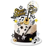 Guitar Cake Toppers Music Notes Balls Cake Decorations for Musician Birthday Party Rock Theme Party (Black)