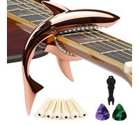 Guitar Capo for Acoustic and Electric Guitar, Shark Capo Comfortable Grip Zinc Alloy for 6 String Guitar with 6 Bridge Pins 2 Plectrums 1 Bridge Pin Puller Valentine's Day Gift (Rose Gold)