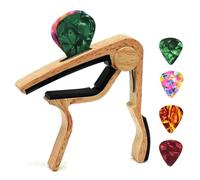 Guitar capo Guitar Capo Adjustment Clip Excellent Metal Picks Holder for Acoustic Electric Guitars Bass Ukulele with 4(Light Wood)