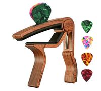 Guitar Capo Guitar Capo Adjustment Clip Excellent Metal Picks Holder for Acoustic Electric Guitars Bass Ukulele with 4(Dark Wood)