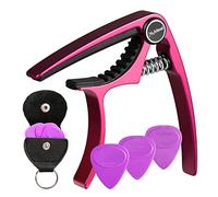 Guitar Capo, Meeland Purple Aluminium Guitar Capo Key Clamp for Acoustic Guitar/electric guitar/Ukulele/Bass With Guitar Picks and Leather Picks Holder and Bridge Pins Puller Included (Pink)