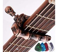 Guitar Capo Skull Capo for Acoustic and Electric Guitar Skeleton Head Ukulele Capo for Banjo Mandolin Bass and Classical Guitar Comes with 5 Picks (Bronze)