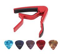 Guitar Capo, Strong Spring Scratch Resistant High Hardness Alloy Guitar Capo with 5 Picks for Soprano Tenor Concert Ukuleles Banjos Mandolin(red)