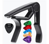Guitar Capo with Pick Holder & 5 Picks - Universal Quick-Change Capo for Acoustic, Electric, Classical, Ukulele - by MUSO Pro (Black)