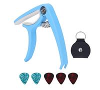 Guitar capos with Five Picks for Guitars Of Different Widths Including Electric, Acoustic, Bass, Mandolin, Ukulele and Banjo (Blue)