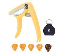 Guitar capos with Five Picks for Guitars Of Different Widths Including Electric, Acoustic, Bass, Mandolin, Ukulele and Banjo (Yellow)