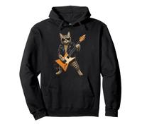 Guitar Cat Cool Rock Guitarist Funny Music Lover Gift Pullover Hoodie