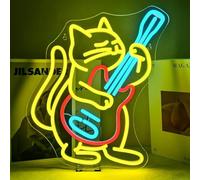Guitar Cat Neon Sign for Wall Decor Dimmable Art for Man Cave Bedroom Room Lights Light Up s Decorations Birthday Party