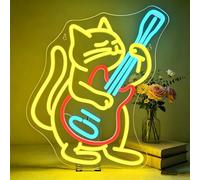 Guitar Cat Neon Sign LED Neon Music Sign Light Up for Wall Decor, Dimmable USB Powered Neon Light for Bedroom, Game Room, Bar, Teens Cat Lovers and Guitar Fans Gift 12.99”x16.53”