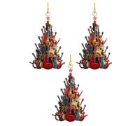 Guitar Christmas Tree Ornament, Acrylic Rock Guitar Christmas Tree Ornaments, Wooden Electric Guitars Decoration Music Theme Party Decor & Gifts for Musicians (3pcs)