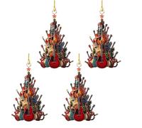 Guitar Christmas Tree Ornament, Acrylic Rock Guitar Christmas Tree Ornaments, Wooden Electric Guitars Decoration Music Theme Party Decor & Gifts for Musicians (4pcs)