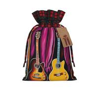 (Guitar Collection) Drawstring Gift Bags with Tag Plaid Candy Bags for Holiday Christmas Party Supplies S