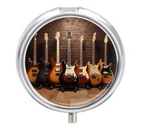 Guitar Collection Pill Box Waterproof Portable Medicine Pill Case Moisture Proof Metal Travel Pill Box with 3 Compartment Medicine Case