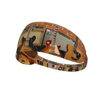 Guitar Collection Print Non-Slip Elastic Running Headband, Sweat Absorbing Stretchy Hair Bands For Gym Yoga, Soft Skin-Friendly Foldable Workout Headband