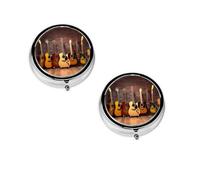 Guitar Collection -Print Portable Round Pill Box - Stylish Round Pill Organizer for Travel Compartments Gift for Medication Management