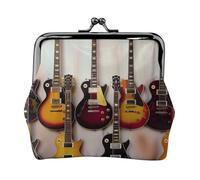Guitar Collection Printed Kiss-Lock Coin Purse for Women, Compact Stylish PU Leather Change Pouch for Cards, Coins, Essentials