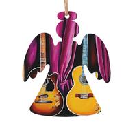 (Guitar Collection) Wooden Christmas Ornaments Set Angel Shape Holiday Hanging Decorations for Xmas Tree Gift Wrapping, 6 PCS
