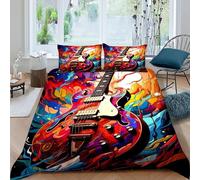 Guitar Colorful Bedding Set 3D Digital Printing Music Theme Duvet Cover 3 Pieces Set Chic Breathable Quilt Cover Universal for All Seasons with Pillow King（220x240cm）