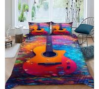 Guitar Colorful Bedding Set Theme Bedspread Music Themes Duvet Cover Set Microfiber Comforter Cover Suitable for Family,couple,children with Pillow King（220x240cm）