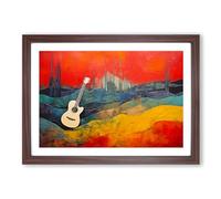 Guitar Colour Field Framed Print | A2 Walnut Framed Wall Art | Ready to Hang | Modern Music Picture | Living Room Bedroom Lounge Office