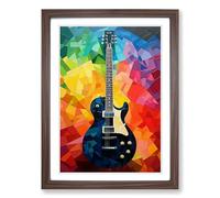 Guitar Colour Field Framed Print | A2 Walnut Framed Wall Art | Ready to Hang | Modern Music Picture | Living Room Bedroom Lounge Office
