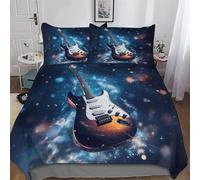Guitar Comforter Cover 3D Print Bedding Set Decorative Duvet Cover Bedspread Cover with Pillowcase Soft Microfiber Zipper Quilt Cover for Kids, Youth And Adult Double (200x200cm)