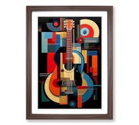 Guitar Constructivism Framed Print | A2 Walnut Framed Wall Art | Ready to Hang | Modern Music Picture | Living Room Bedroom Lounge Office
