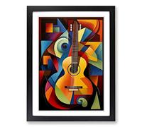 Guitar Cubism Framed Wall Art Print A2 Black
