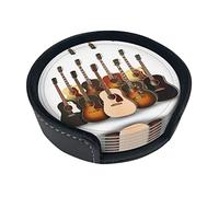 Guitar Decorative Round Coasters Drink Coasters With Holder 6 Pcs Table Protection Round Cup Mat Pad For Cup Mug