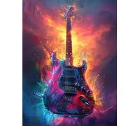 Guitar Diamond Art Kits Adults, 5D Diamond Painting Flame, DIY Full Drill Cross Stitch Embroidery Crystal Art Kits, Crafts for Adults, Paintings for Home Wall Decor, Gifts for Women 24x32 inch X-4426