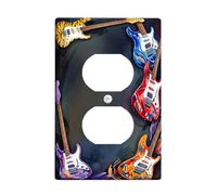 Guitar Duplex Outlet Covers Wall Plate, Rock Modern Stripes Colors Summer Blue Plastic Standard Size Double Power Outlet Cover Plate for Home Living Room Bedroom Bathroom Decor