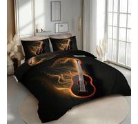 Guitar Duvet Cover Set Double Size Music Fire 3D Print Bedding Quilt Cover Set Soft Microfiber Comforter Cover 3 Pieces with Zipper Closure + 2 Pillowcases Bedroom Decor 1R370