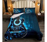 Guitar Duvet Music Guitar Duvet Insert for Kids Boys Girls Rock Music Themed Comforter Musical Instruments Blue Down Comforter with 1 Pillowcase 2Pcs Bedding Single