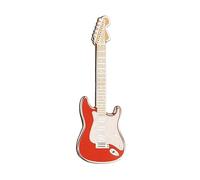Guitar Enamel Pin Badge | Miniature Red Strat Brooch | 52 mm Length | Wear on Backpack, Shirt, Jacket, Lapel, Hat, or Tie | Presented in a Guitar Case Gift Box