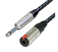 Guitar Extension Lead. Neutrik Male Jack to Female Socket. Yellow Vintage Cable (25cm, Black and Blue)