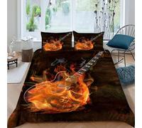 Guitar Fire Bedding Set 3 Pieces 3D Digital Printing Theme Duvet Cover Set Chic Breathable Quilt Cover Girl Woman with Pillowcase King（220x240cm）