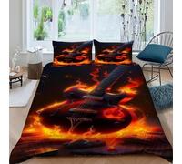 Guitar Fire Bedding Set 3 Pieces Theme Bedspread Theme Duvet Cover Set Microfiber Quilt Cover Suitable for Family,couple,children with Pillow King（220x240cm）