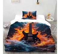 Guitar Fire Bedding Set 3D Design Space Theme Theme Duvet Cover Set Microfiber Quilt Cover Suitable for Family,couple,children Pillowcase Single（135x200cm）